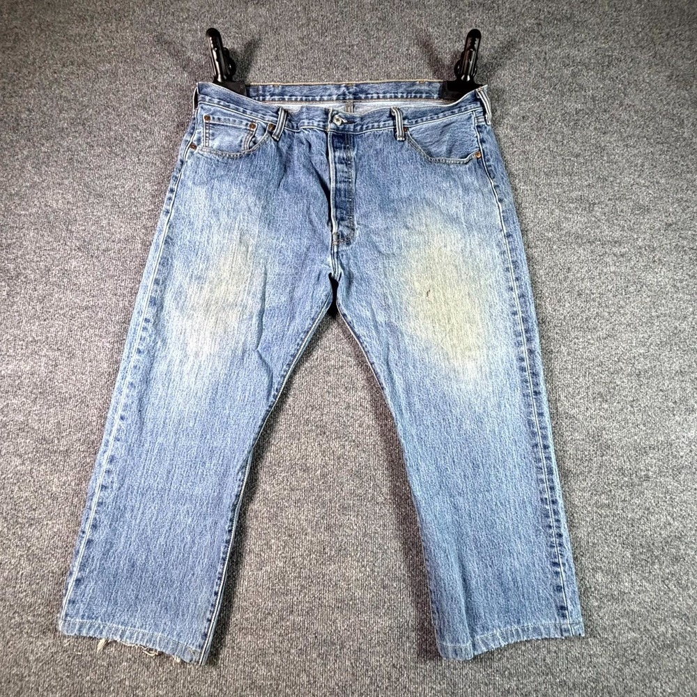 Levi's 501 Jeans Mens 42x30 Blue Cotton Denim Straight Faded Button-Fly Workwear